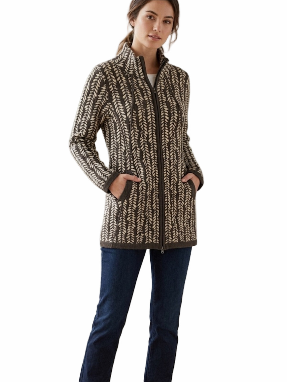 Cynthia Rowley Gray Pattern Zip-Up Sweater Jacket Cardigan Small